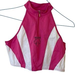 Vintage Descente Mini 1/4 Zip Pink and White Halter Baby Top Cycling Aerobics